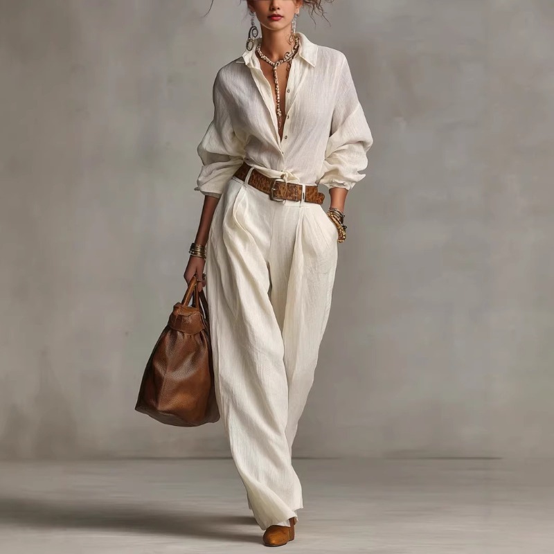 Spring Summer Temperament Soli - Linen Pant Wide 评论和价格
