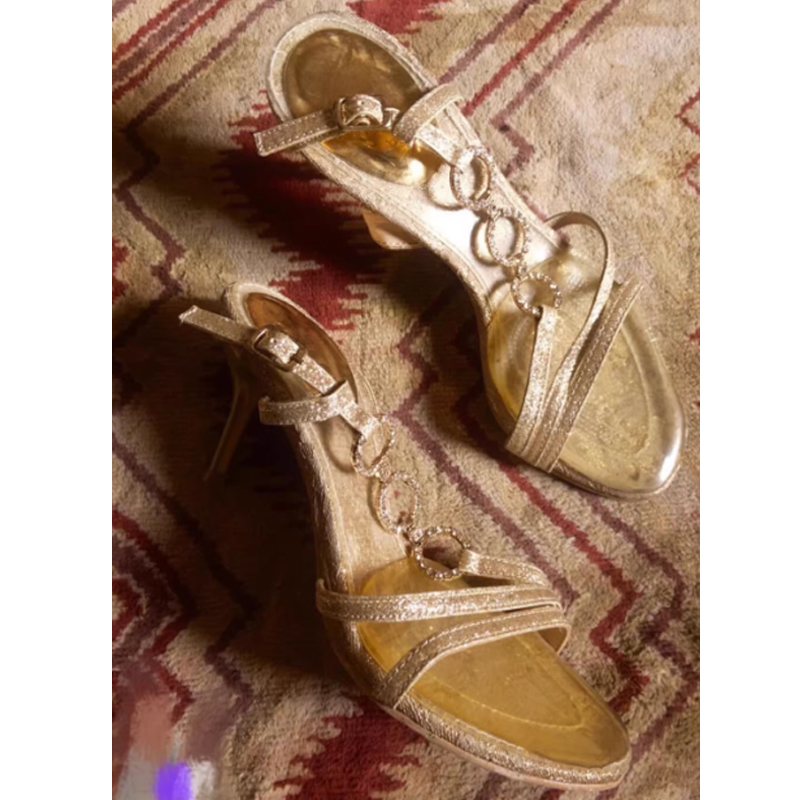 Gold Strappy Rhinestone Slingb - Sandal Strappy Heeled 评论和价格