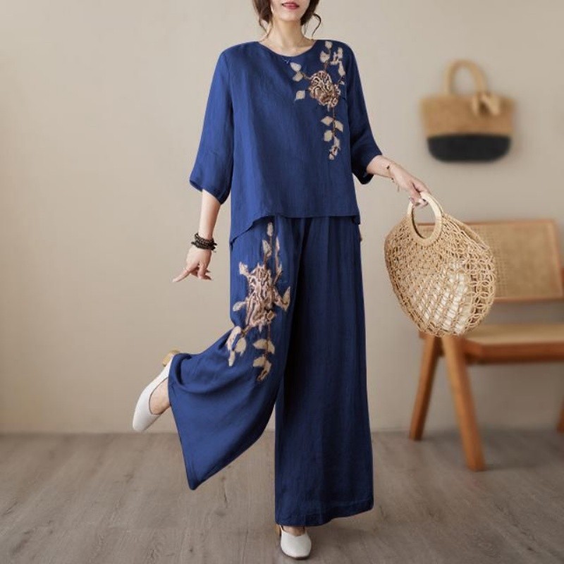 Linen Cotton Two Piece Set Wom - Linen Pant Wide 评论和价格